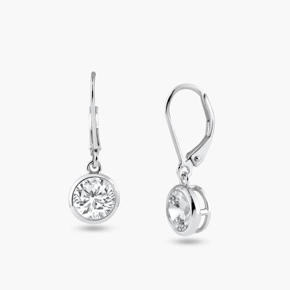 925 Silver Rhodium Plated Round Clear CZ Dangling Hook Earrings