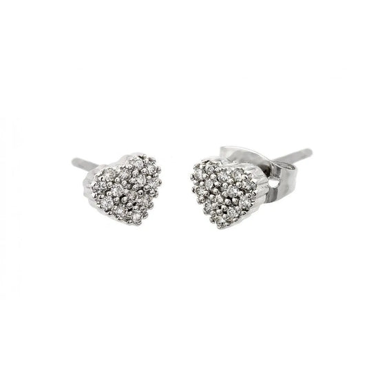 925 Sterling Silver Rhodium Plated Clear Heart CZ Stud Earrings