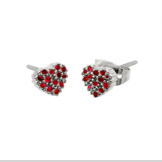 925 Sterling Silver Rhodium Plated Red Heart Black Prongs CZ Stud Earrings