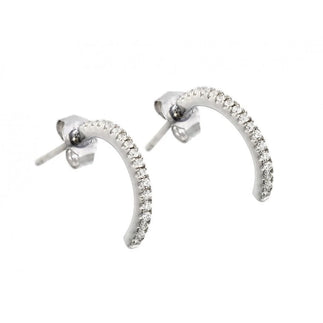 925 Silver Rhodium Plated Crescent Clear CZ Dangling Stud Earrings