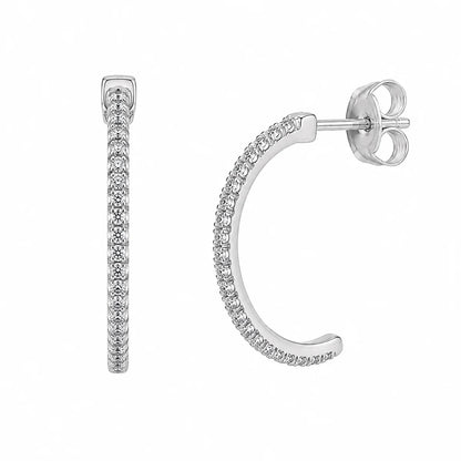 925 Silver Rhodium Plated Crescent Cz Half Hoop Earrings