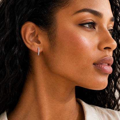 925 Silver Rhodium Plated Crescent Cz Half Hoop Earrings