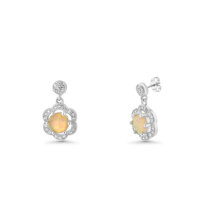 925 Sterling Silver Rhodium Plated Round Flower CZ Pearl Dangling Stud Earrings