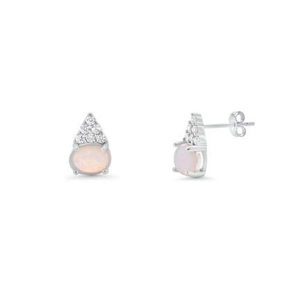 925 Sterling Silver Rhodium Plated Cluster CZ Opal Stud Earrings