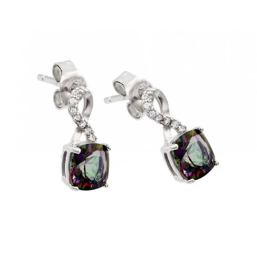 925 Sterling Silver Rhodium Plated Synthetic Mystic Topaz Dangling Stud Earrings
