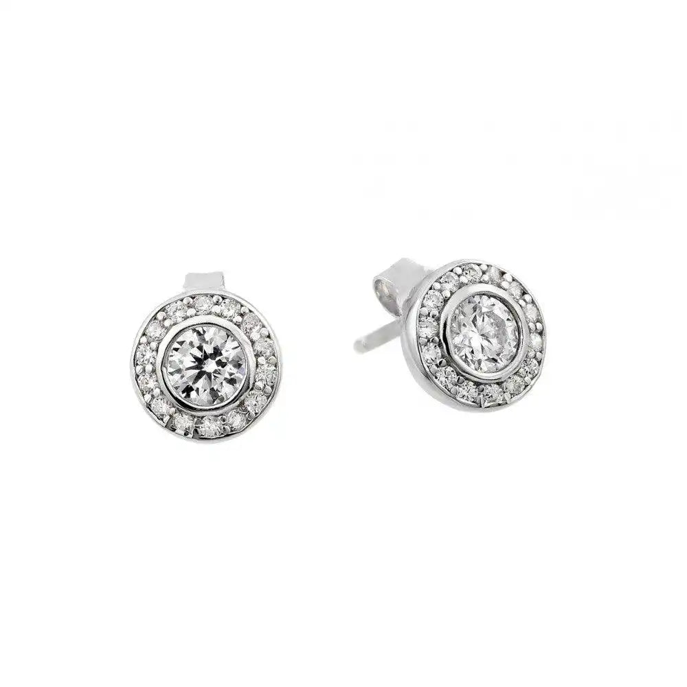 925 Sterling Silver Rhodium Plated Round Clear CZ Stud Earrings