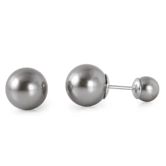 925 Sterling Silver Rhodium Plated Gray Pearl Front and Back Earrings