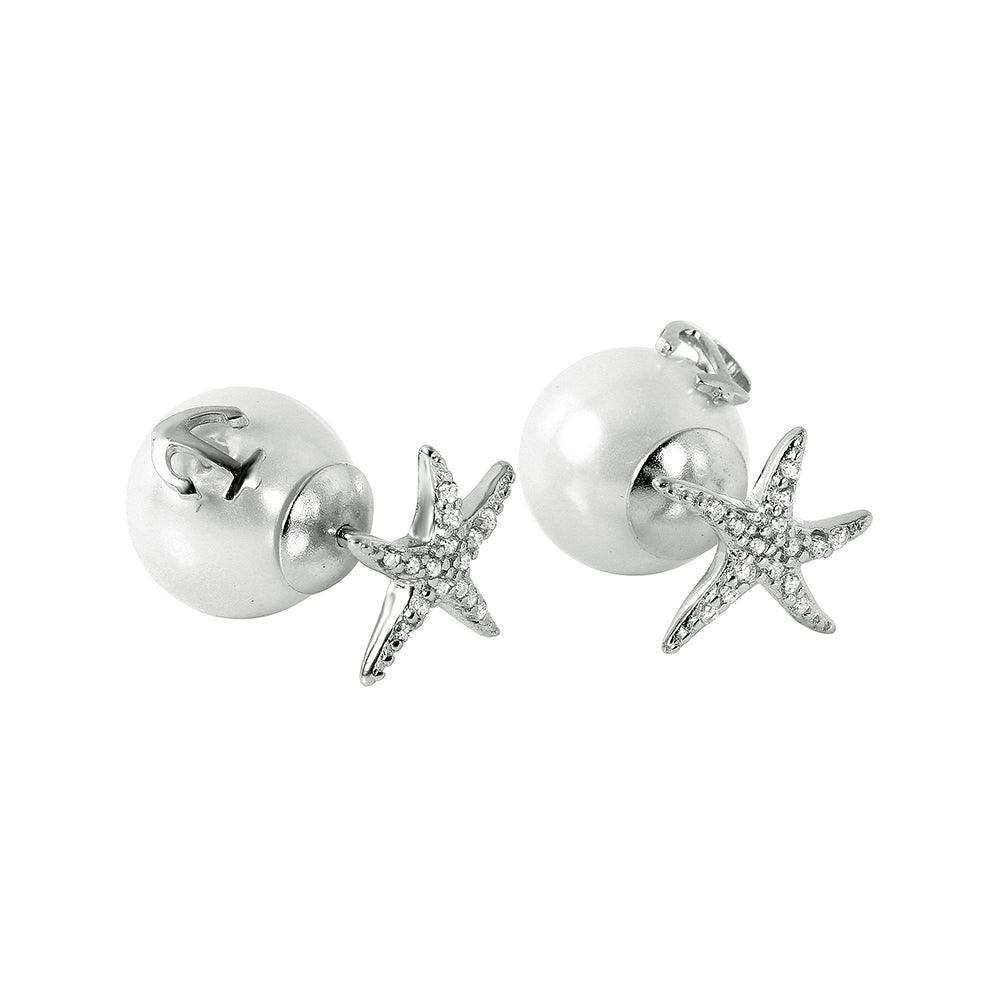 925 Silver Rhodium Plated Starfish Pearl Stud Earrings