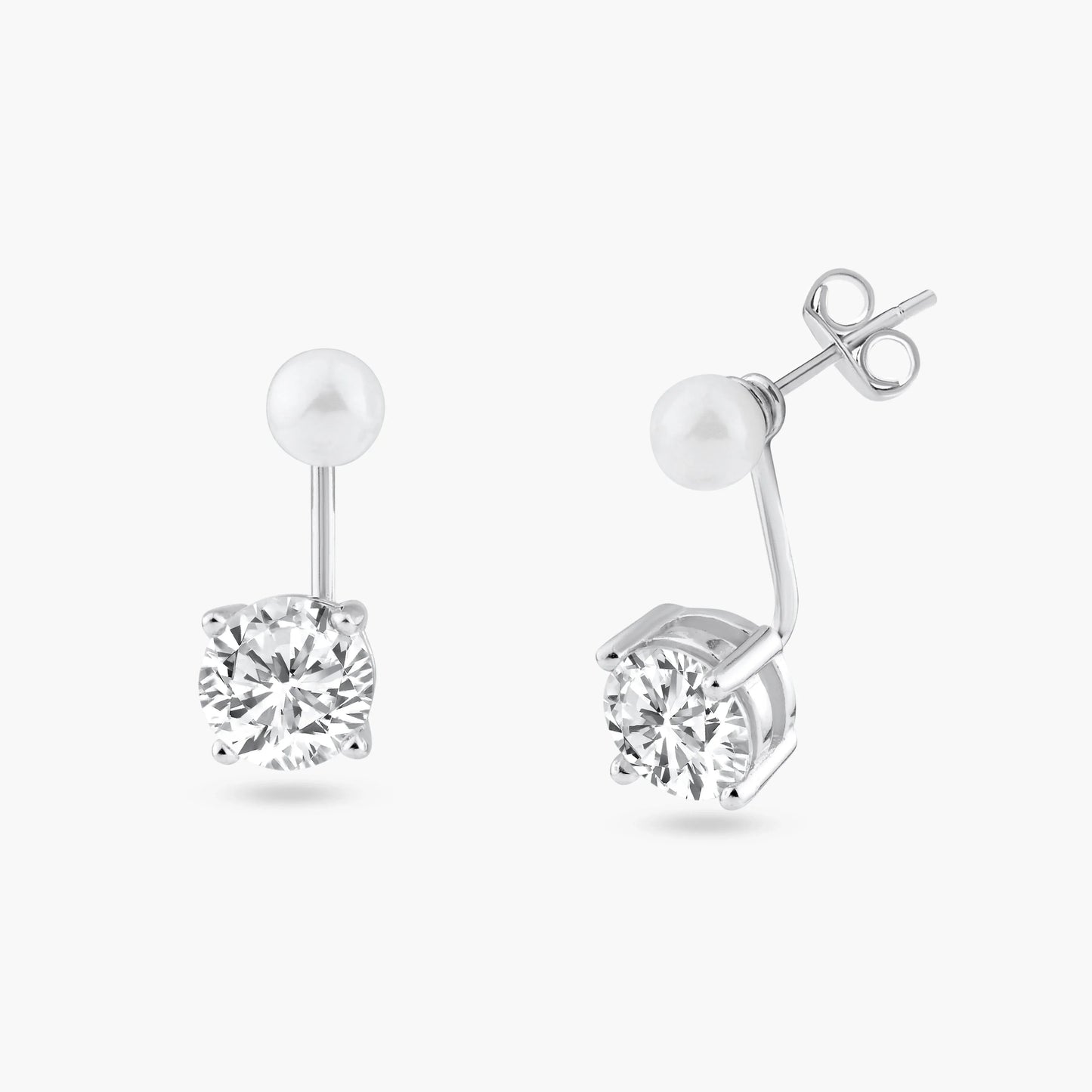 925 Sterling Silver Rhodium Plated Pearl Front and Back Earrings