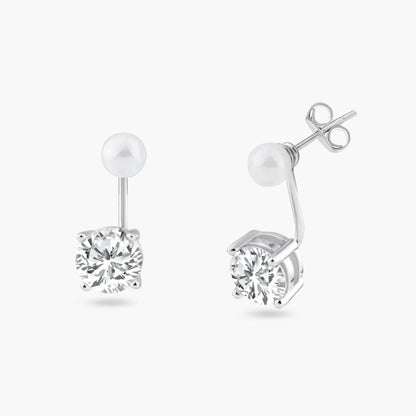 925 Sterling Silver Rhodium Plated Pearl Front and Back Earrings