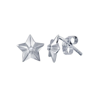 925 Sterling Silver Rhodium Plated Diamond Star Stud Earrings