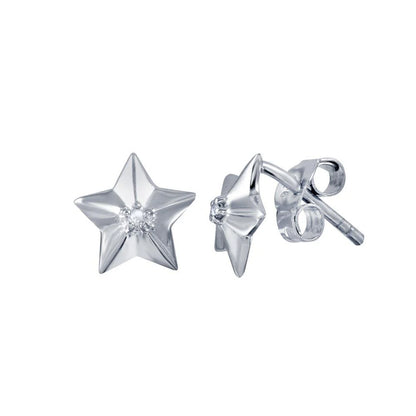 925 Sterling Silver Rhodium Plated Diamond Star Stud Earrings