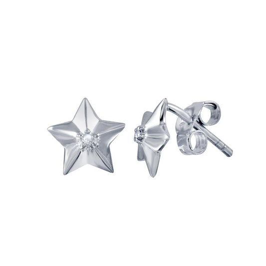 925 Sterling Silver Rhodium Plated Diamond Star Stud Earrings