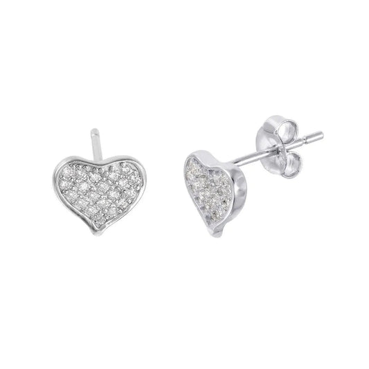 925 Sterling Silver Rhodium Plated Heart-shaped Pave CZ Stud Earrings