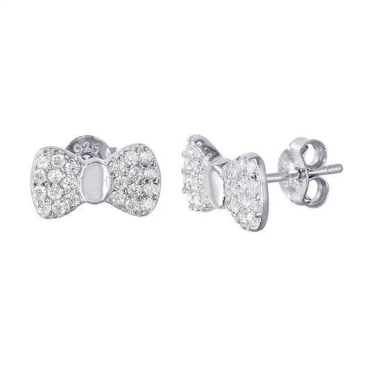 925 Sterling Silver Rhodium Plated CZ Bow Earrings