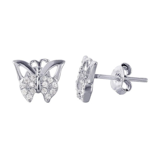 925 Sterling Silver Rhodium Plated Butterfly CZ Earrings