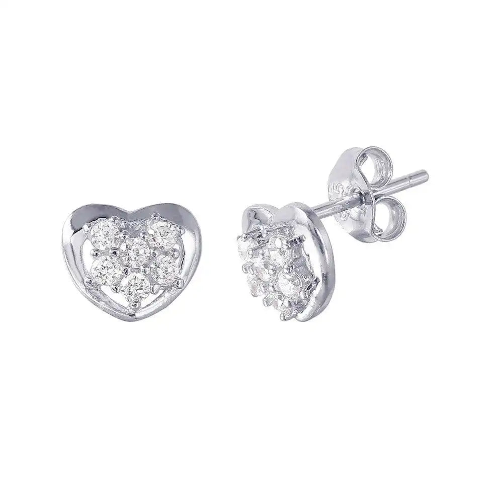 925 Sterling Silver Rhodium Plated Heart CZ Earrings