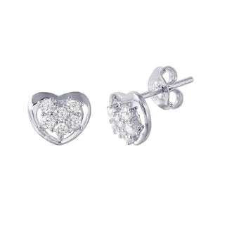 925 Sterling Silver Rhodium Plated Heart CZ Earrings