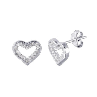 925 Sterling Silver Rhodium Plated Open Heart CZ Earrings