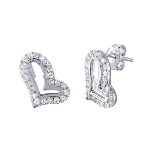925 Silver Open Side Way Heart CZ Earrings