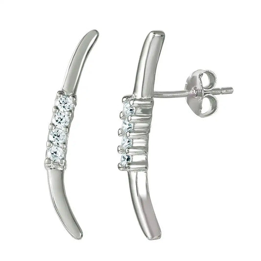 925 Sterling Silver Rhodium Plated CZ Climbing Earrings