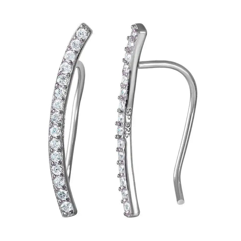 925 Sterling Silver Rhodium Plated CZ Encrusted Bar Earrings