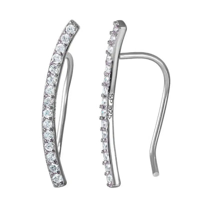 925 Sterling Silver Rhodium Plated CZ Encrusted Bar Earrings
