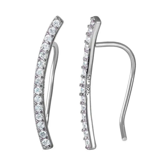 925 Sterling Silver Rhodium Plated CZ Encrusted Bar Earrings