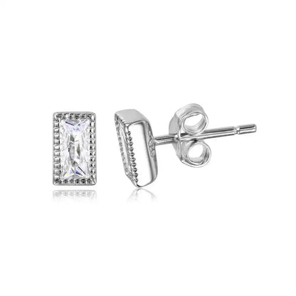 925 Sterling Silver Rectangle Clear CZ Stud Earrings