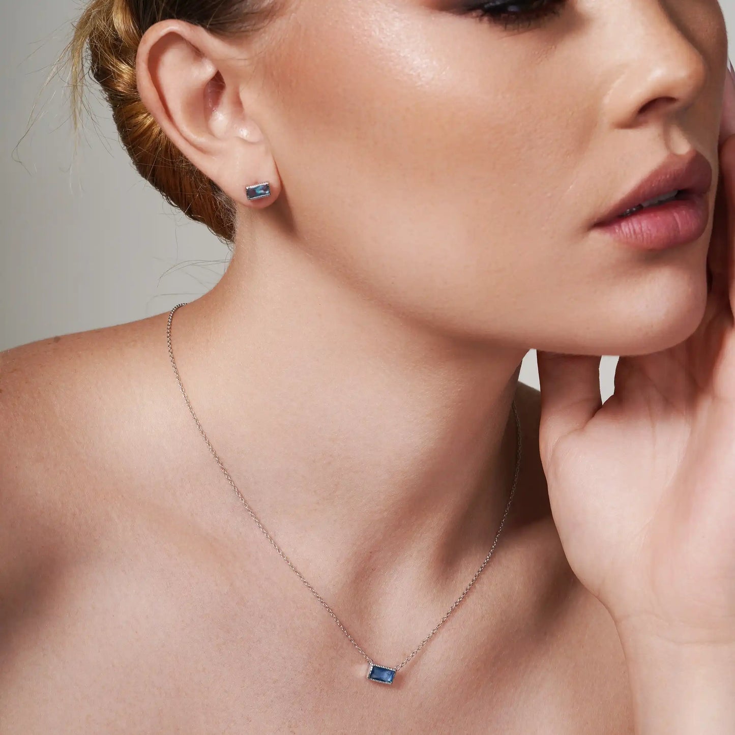 925 Sterling Silver Rectangle Blue CZ Stud Earrings