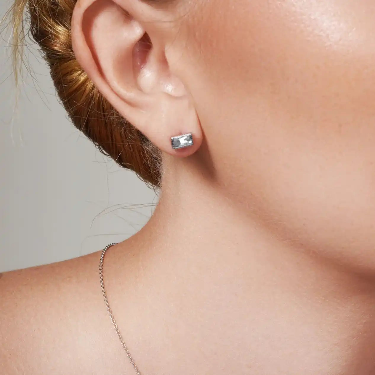 925 Sterling Silver Rectangle Clear CZ Stud Earrings