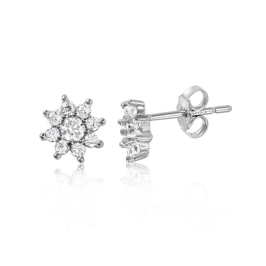 925 Sterling Silver Rhodium Plated Flower Earrings