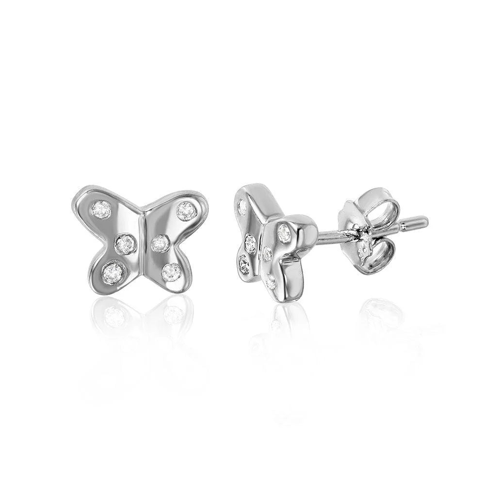 925 Silver Rhodium Plated Butterfly with CZ Earrings