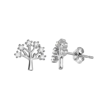 925 Sterling Silver Rhodium Plated Tree Earrings