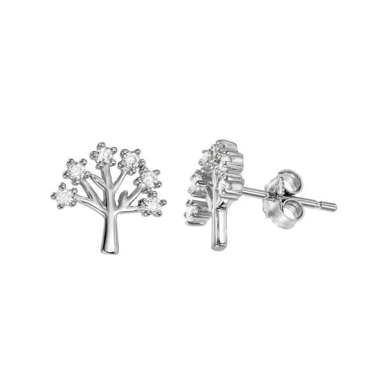 925 Sterling Silver Rhodium Plated Tree Earrings