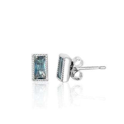 925 Sterling Silver Rectangle Blue CZ Stud Earrings