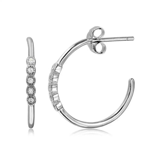 925 Sterling Silver Rhodium Plated Loop Earrings with Round CZ