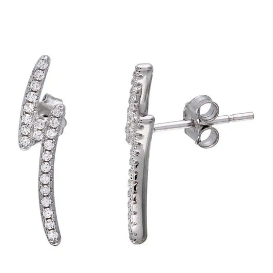 925 Sterling Silver Rhodium Plated Lightning CZ Earrings