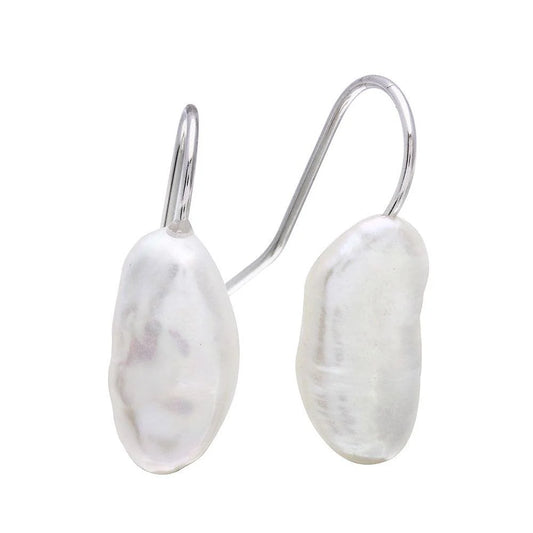 925 Sterling Silver Rhodium Plated Hook Earrings with Fresh Water Pearl