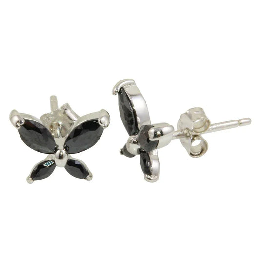 925 Sterling Silver Rhodium Plated Black Butterfly Stud Earrings