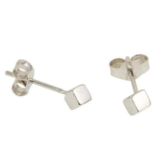 925 Sterling Silver Rhodium Plated Cube Stud Earrings