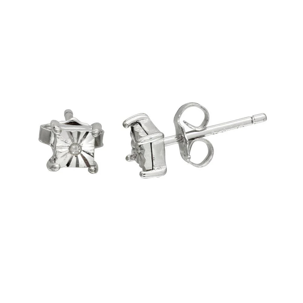 925 Sterling Silver Rhodium Plated Square Stud Earrings