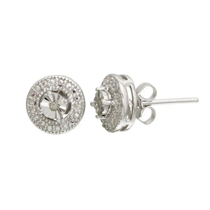 925 Sterling Silver Rhodium Plated Round Stud Earrings