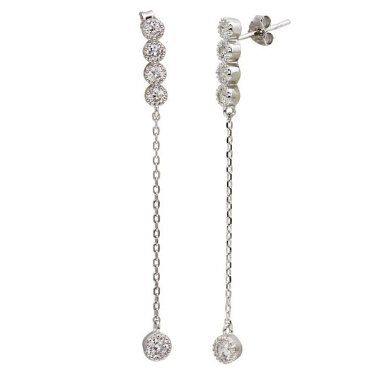 925 Sterling Silver Rhodium Plated Dangling CZ Earrings