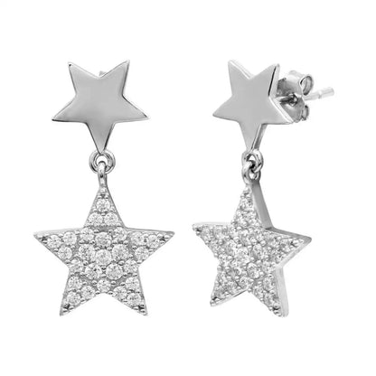925 Sterling Silver Rhodium Plated Star Earrings with CZ