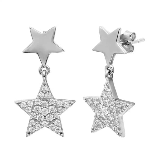 925 Sterling Silver Rhodium Plated Star Earrings with CZ