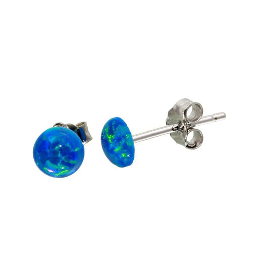 925 Sterling Silver Rhodium Plated Round Blue CZ Stud Earrings