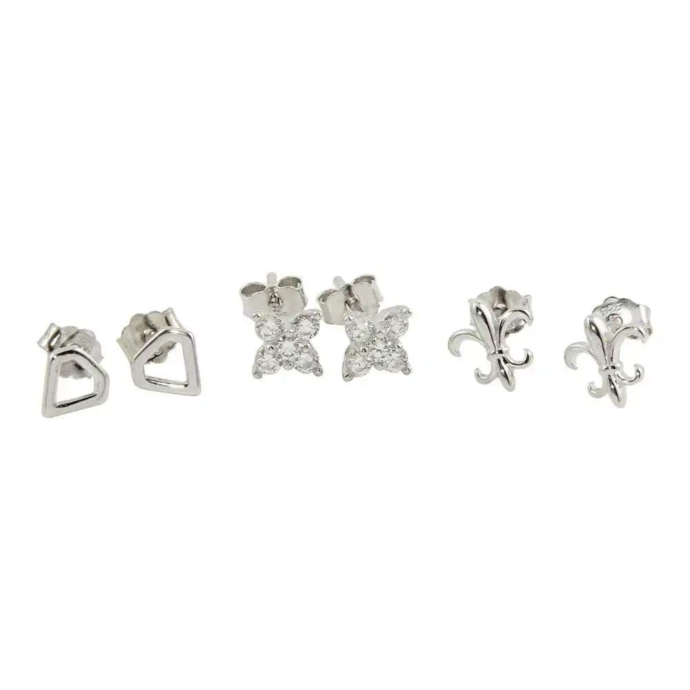 925 Sterling Silver Rhodium Plated Earring Set