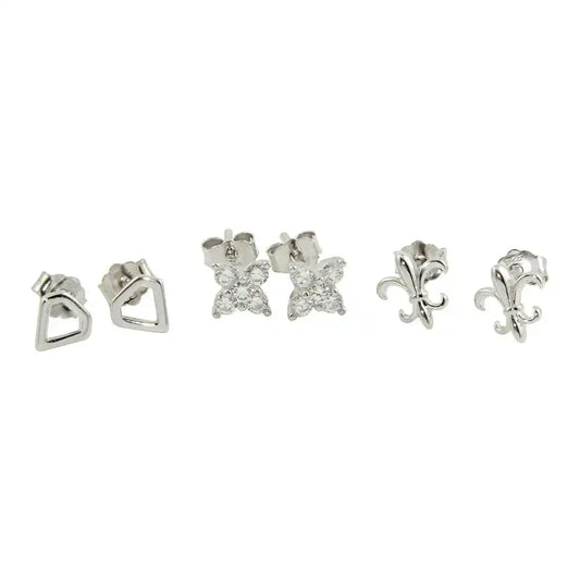 925 Sterling Silver Rhodium Plated Earring Set