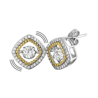 925 Sterling Silver Rhodium Plated Open Square Earrings with CZ